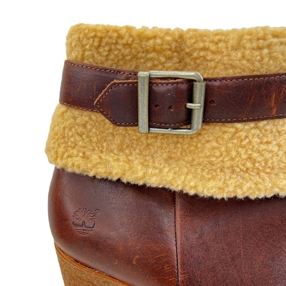 Timberland Women’s Oiled Leather Glancy Fleece Folded Down Heeled Booties Boots - Picture 9 of 14